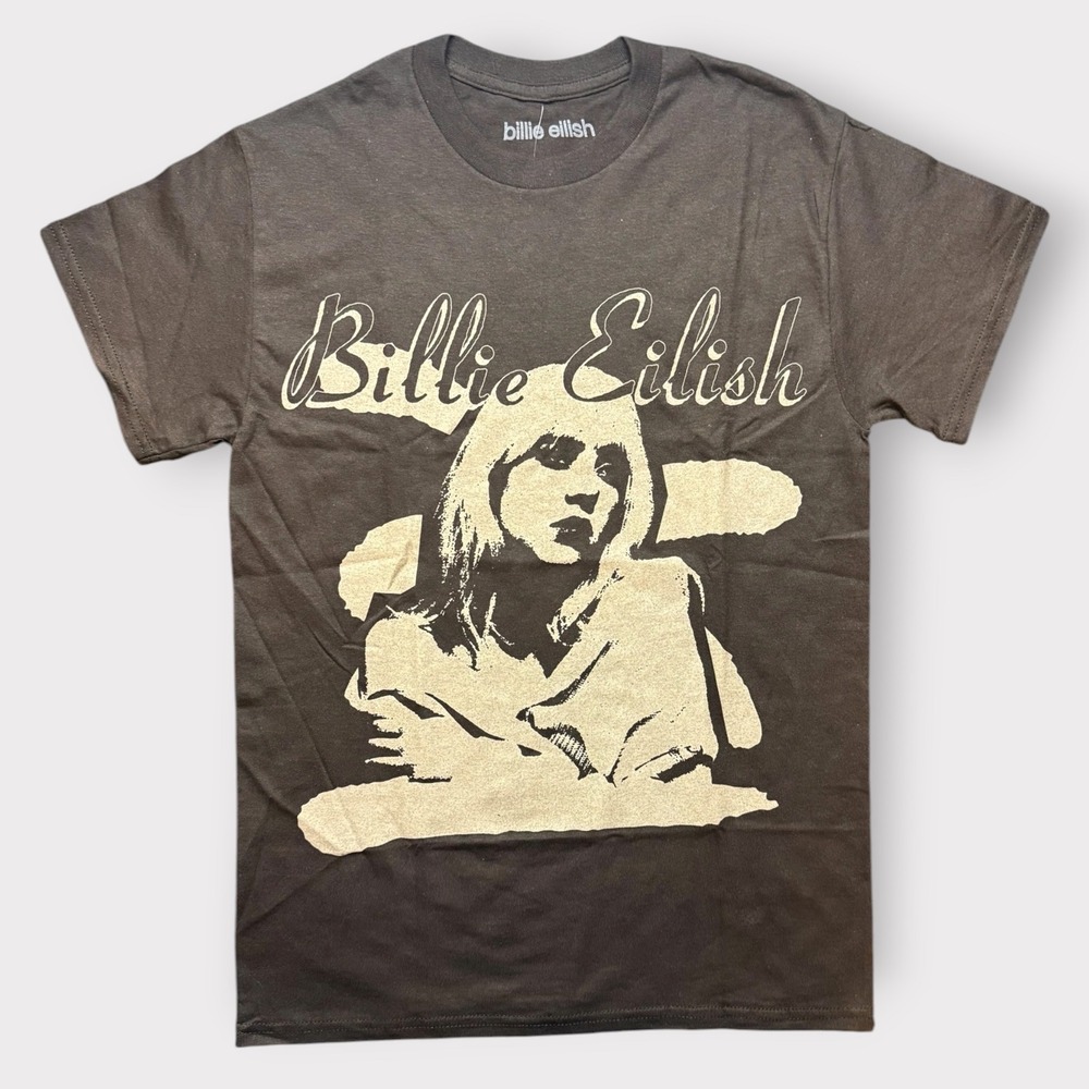 Billie Eilish Graphic T-Shirt Brown Happier Than Ever Pose‎ Mens Medium New Tag